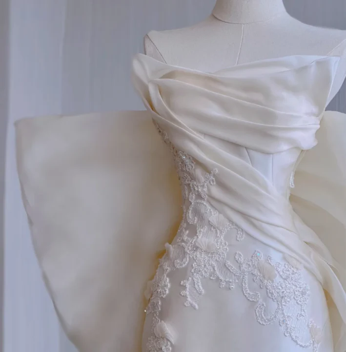 Dreamy Mermaid Strapless Long Satin Wedding Dresses Summer Brides Dress DP436 - Deanwangkt