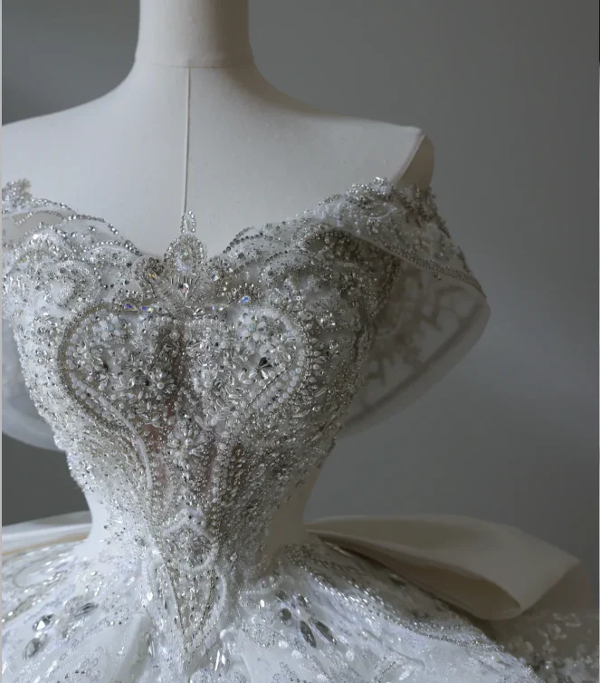 Princess Bridal Dress Ball Gown Off The Shoulder Tulle Wedding Dress With Short Sleeves Wedding Dresses Modest Wedding Gowns DH1503 - Deanwangkt