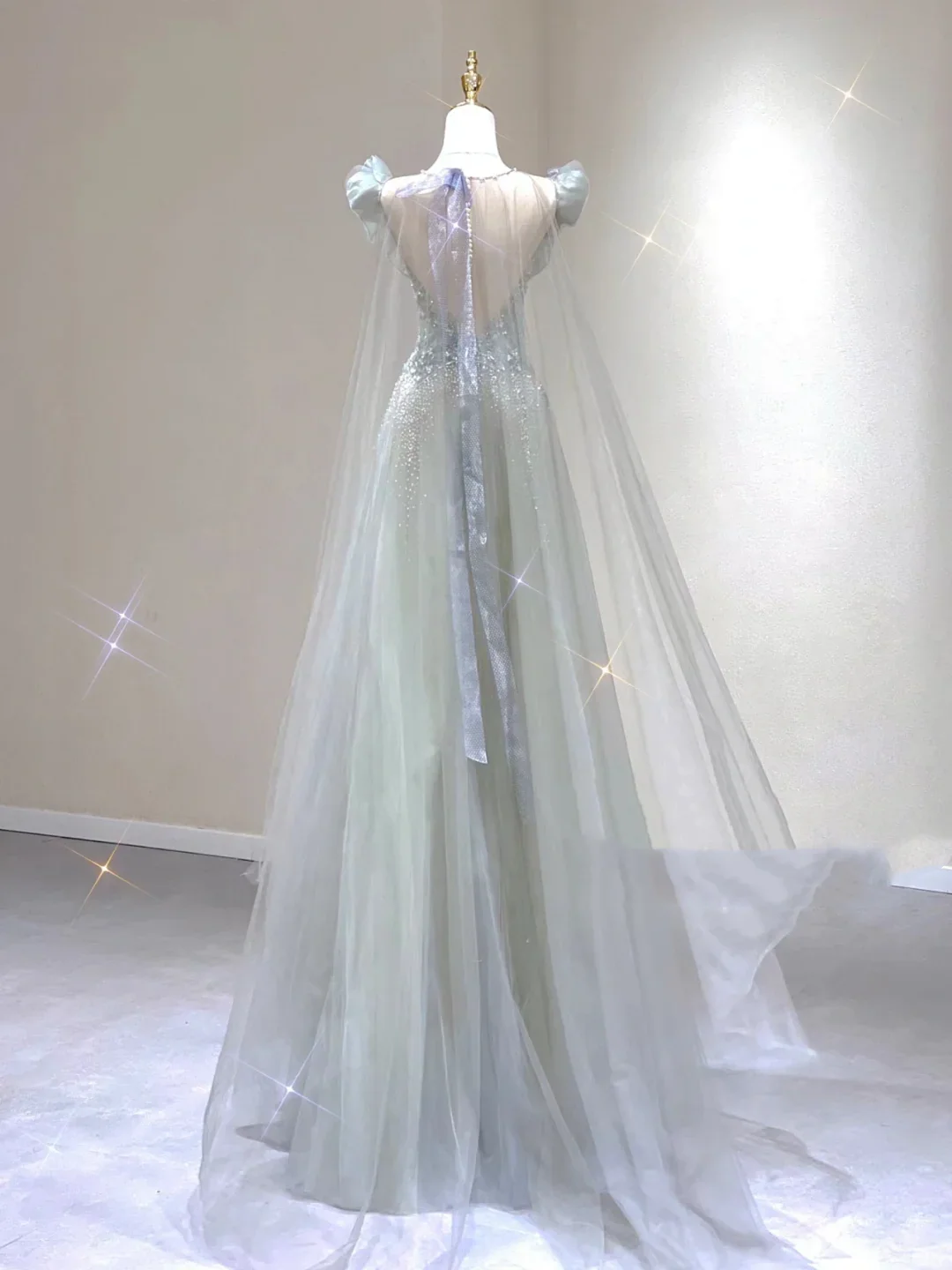 Pretty A Line Scoop Sleeveless Long Beads Tulle Prom Dresses Evening Dresses DP327 - Deanwangkt