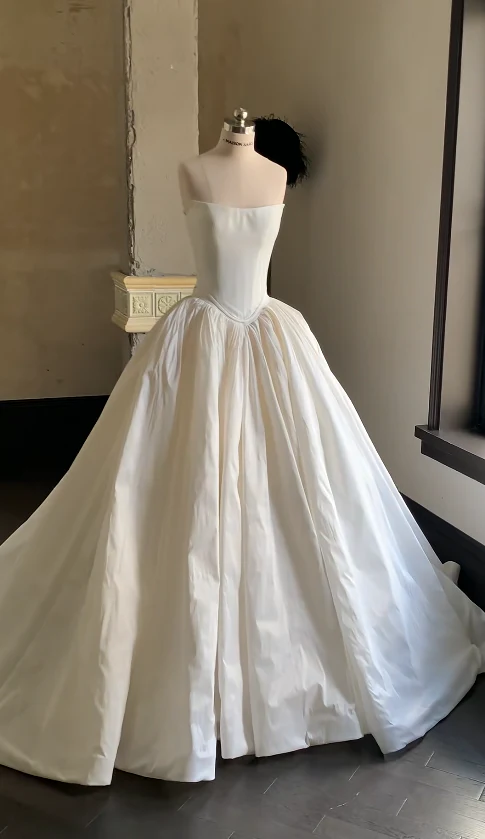 Modest Strapless A-Line Simple Wedding Dresses Taffeta White Bridal Gowns Sleeveless Bridal Dresses DP3249 - Deanwangkt