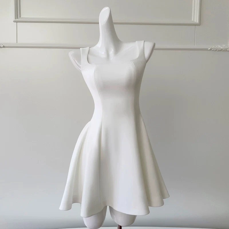 Trendy A line Square White Satin Sleeveless Formal Short 8th Grade Homecoming Dress Summer Middle School Hoco Dresses Cocktail Dress Birthday Outfits W919 - Deanwangkt