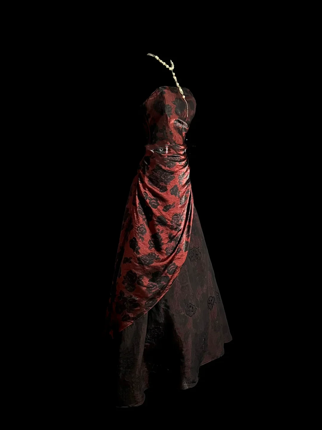 Retro Ball Gown Strapless Burgundy Floral Tulle Long Prom Dresses Evening Gowns Evening Dress DP944 - Deanwangkt