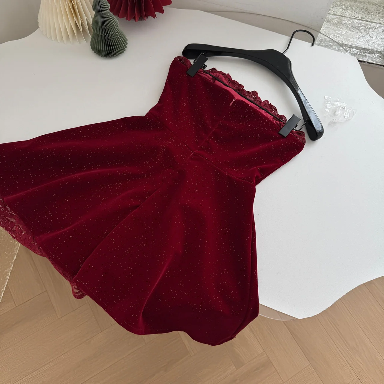 Sexy A line Strapless Summer Burgundy Velvet Dress Holiday Party Outfits For Women DP0028 - Deanwangkt
