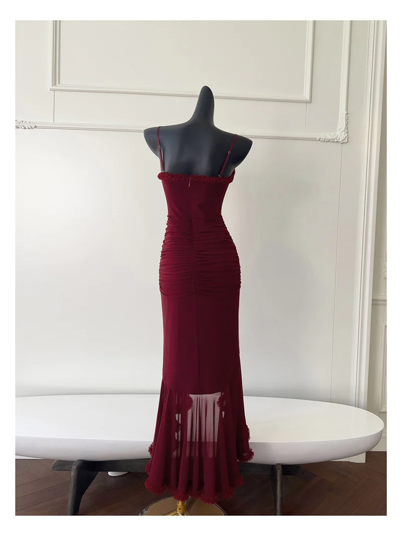 Elegant High Low Spaghetti Straps Burgundy Sleeveless Long Evening Party Gowns Evening Formal Dresses Prom Dress DH90 - Deanwangkt