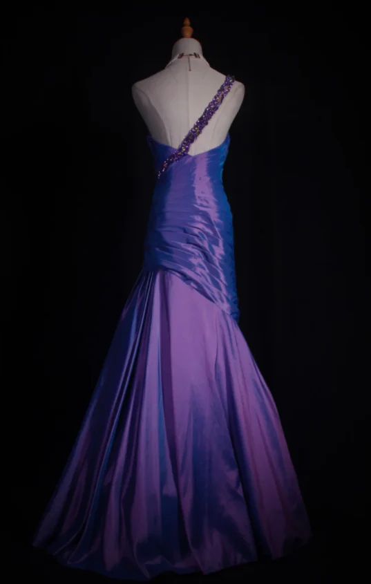 Chic One Shoulder Mermaid Purple Long Prom Dresses Sleeveless Taffeta Purple Evening Dresses DP3859 - Deanwangkt