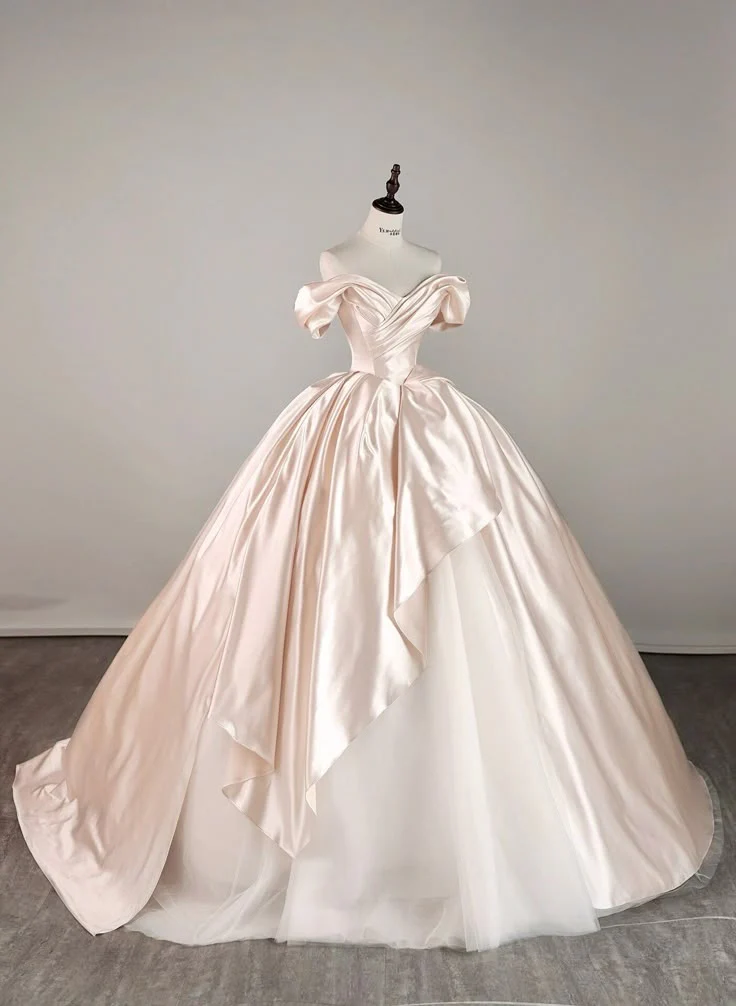 Luxury Ball Gown Off The Shoulder Pink With Ruffles Wedding Dress Modest Wedding Dresses Princess Wedding Gowns DH1493 - Deanwangkt