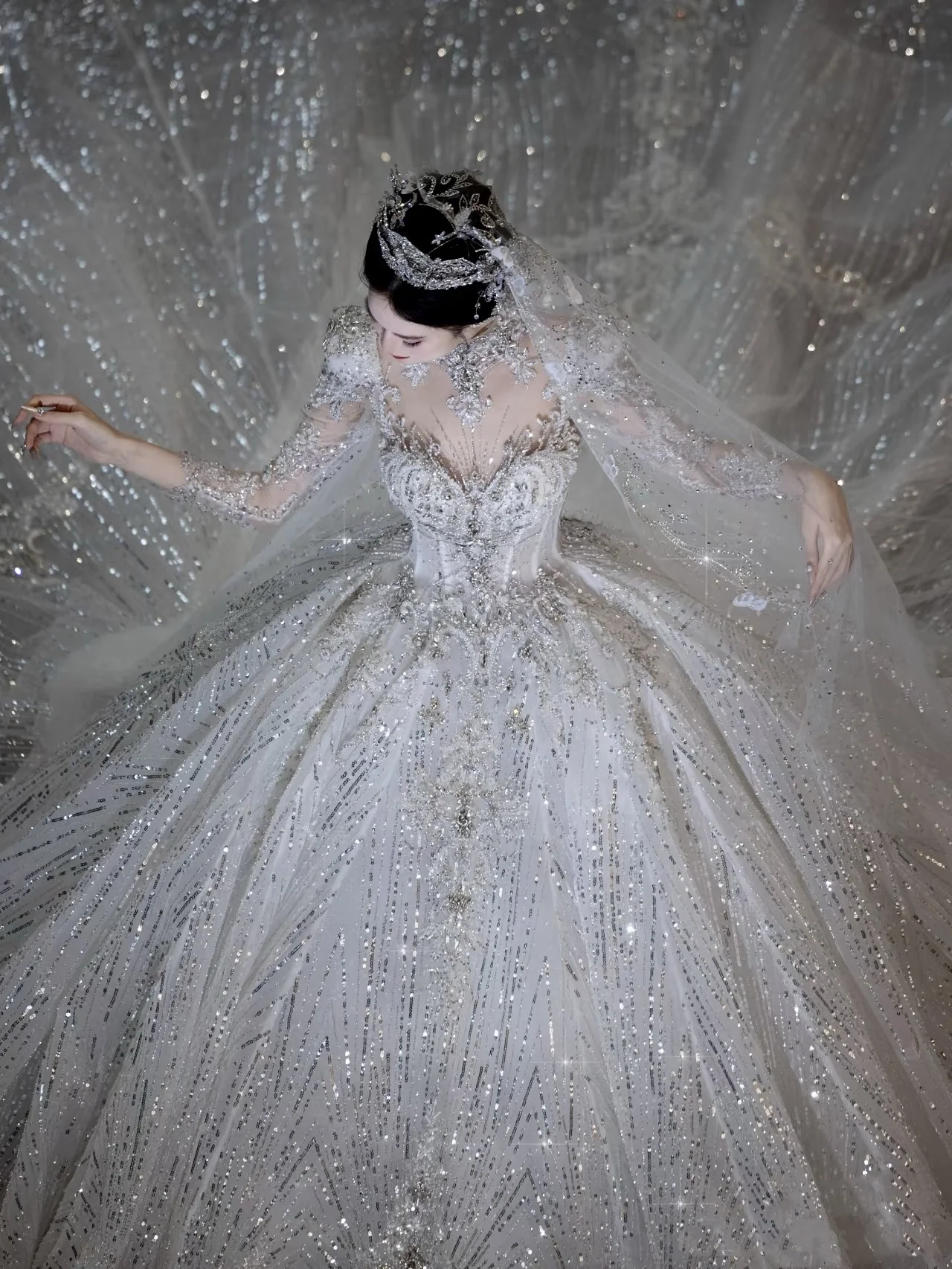 Luxury Ball Gown Sweetheart Sequin With Lace White Wedding Dress Modest Wedding Dresses Princess Wedding Gowns DH1494 - Deanwangkt