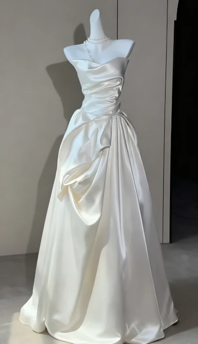 Timeless Bridal Dress Ball Gown Strapless Satin White Wedding Dresses Elegant Bridal Gowns DH898 - Deanwangkt