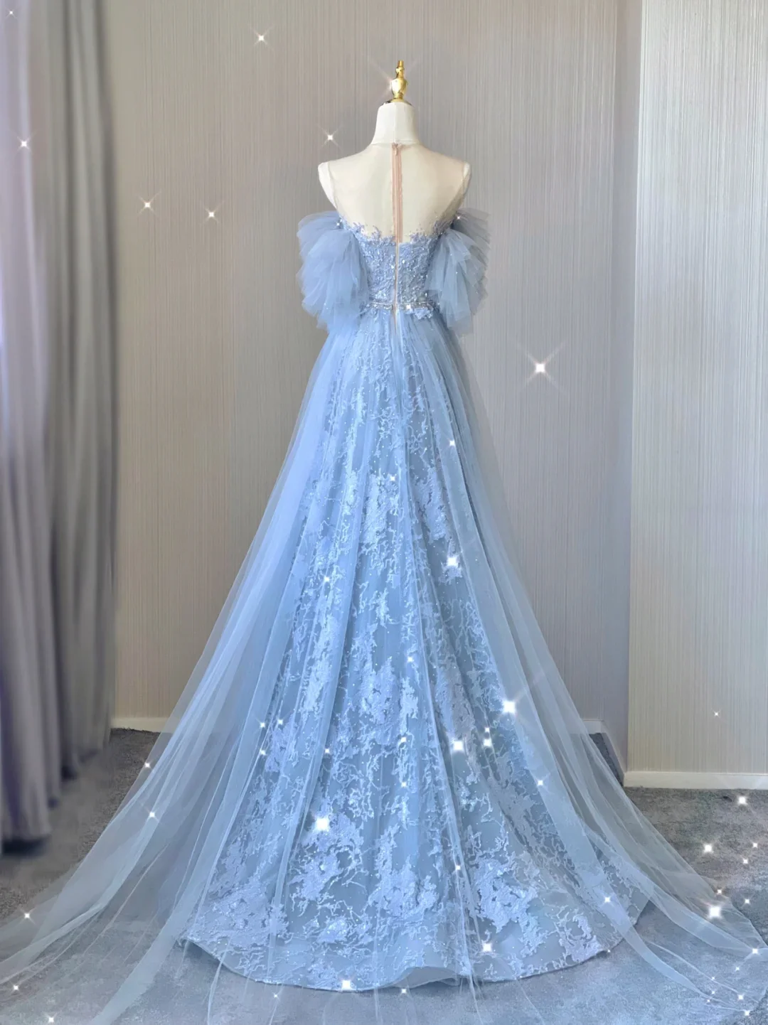 Pretty A line Scoop Neckline Blue Tulle Long Prom Dresses Graduation Dress High School Classy Evening Dresses DP379 - Deanwangkt