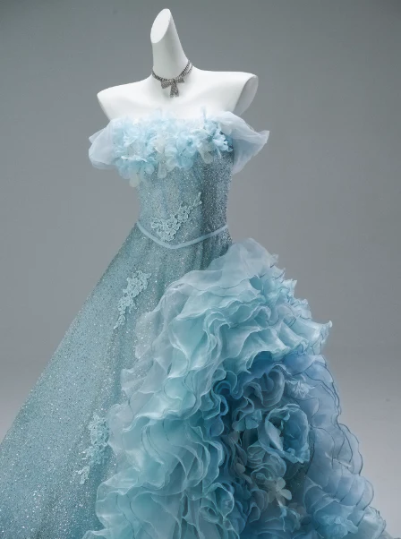 Stunning Off-the-Shoulder Ball Gown Tiered Sequined Mesh Flower Long Quinceanera Dress Blue Formal Gowns Vestido De 15 Anos Sweet 16 Dress DP2849 - Deanwangkt