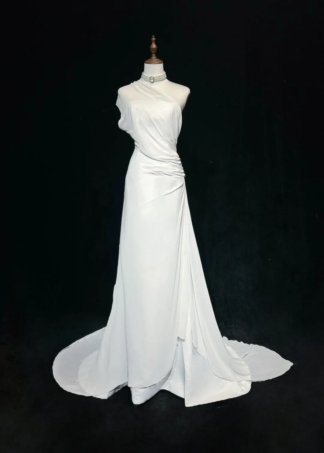 Vintage Bridal Gown 1960s A Line One Shoulder Chiffon Sleeveless Long White 90s Wedding Dresses Elegant Bridal Gowns DH1106 - Deanwangkt