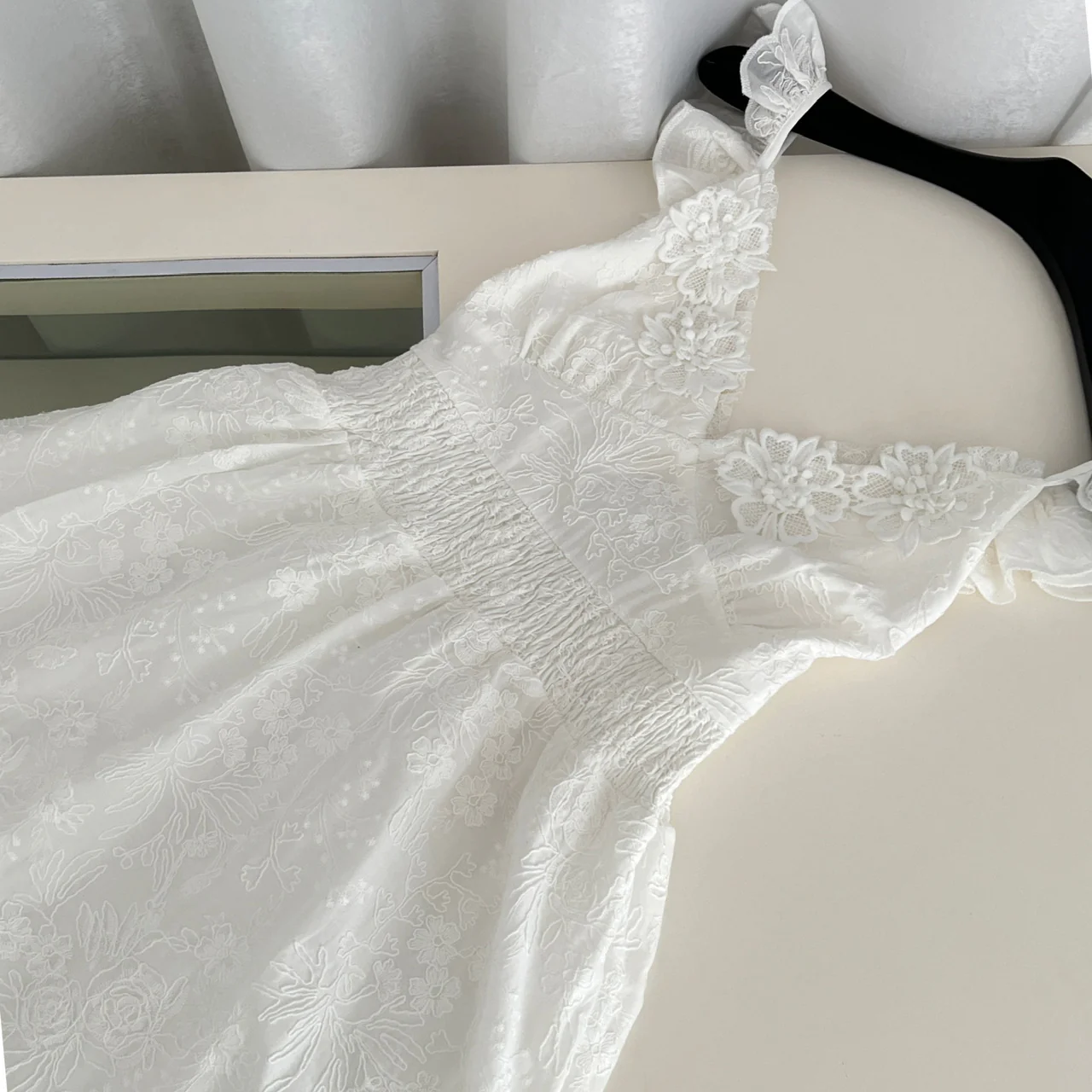 Sexy A Line Spaghetti Straps Floral White Lace Summer Dress Holiday Party Outfits For Women DP0105 - Deanwangkt