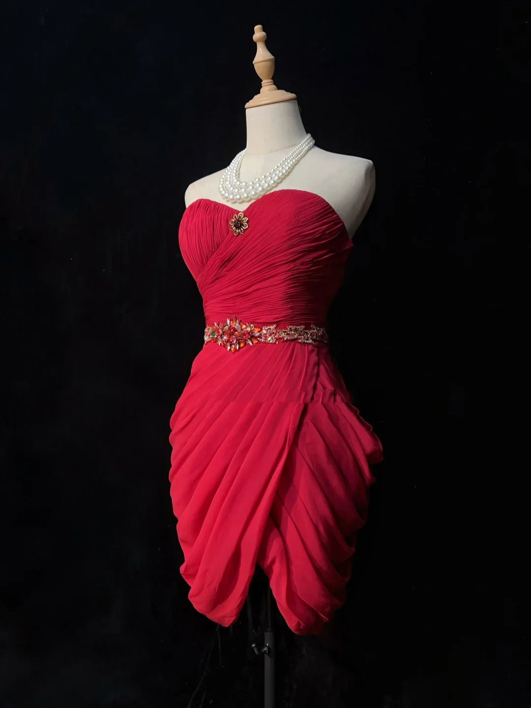 Vintage Sheath Sweetheart Red Chiffon Short Formal 8th Grade Homecoming Dresses Middle School Cocktail Dress Mini Hoco Outfits DH1469 - Deanwangkt