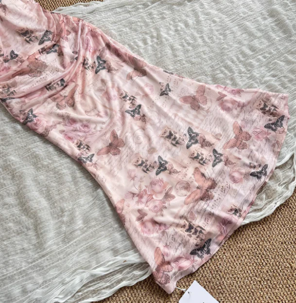 Cute Mermaid Spaghetti Straps Pink Floral Long Summer Dress For Women DP0012 - Deanwangkt