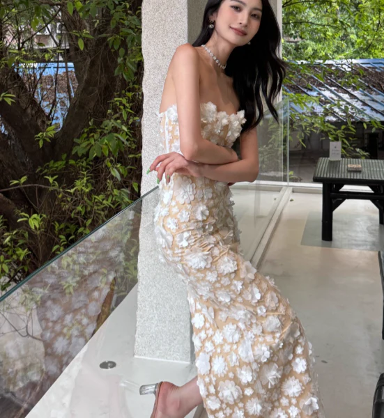 Elegant Strapless Sheath Applique Long Prom Dresses, Tulle Evening Dresses DP3105 - Deanwangkt