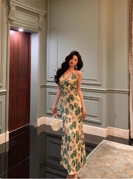 Classy Sheath V Neckline Green Floral Sleeveless 18th Birthday Dress Party Gown Birthday Outfits Birthday Dress Ideas For Women DP553 - Deanwangkt