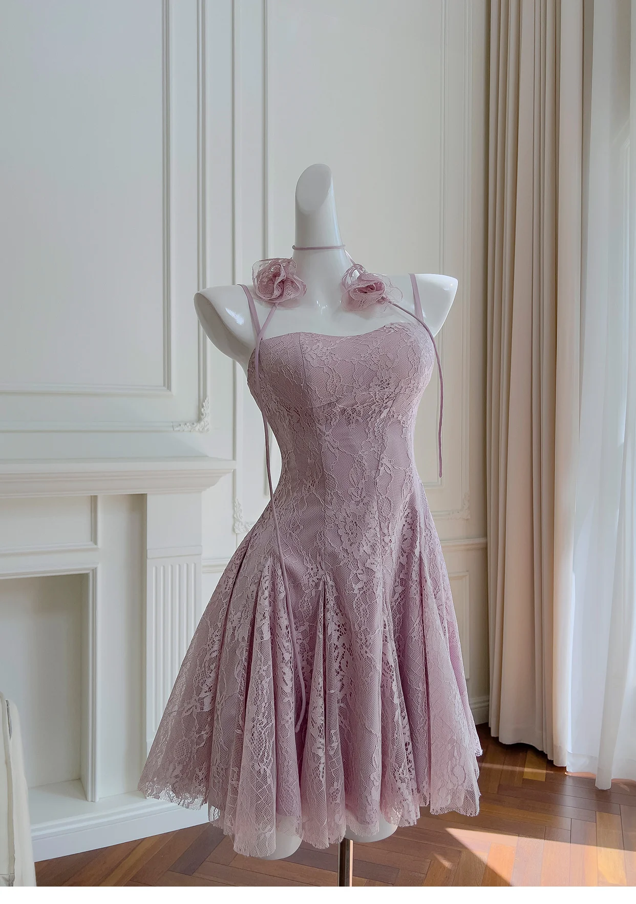 Pretty A Line Spaghetti Straps Pink Lace Short Formal Homecoming Dresses Middle School Short 21st Birthday Outfits Graduation Dress Mini Cocktail Dresses DH2303 - Deanwangkt