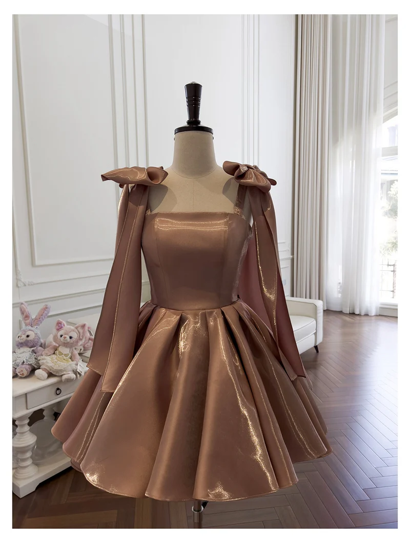 Sexy A line Spaghetti Straps Satin Brown Short Homecoming Dress Summer Hoco Dresses Cocktail Dress Birthday Outfits DP2289 - Deanwangkt