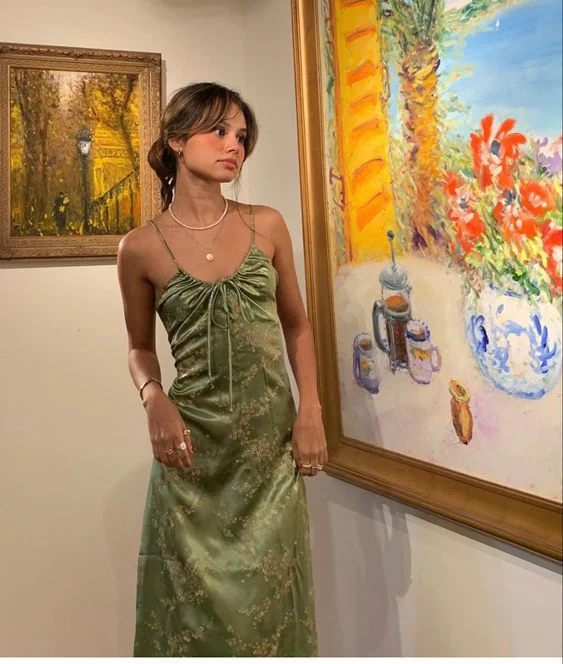 Gorgeous A line Halter Green Floral Prom Dresses Formal Summer Wedding Guest Dresses Wedding Guest Outfits DP760 - Deanwangkt