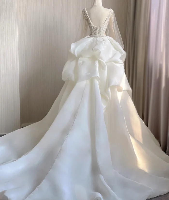 Luxury Mermaid Square Neckline Long White Wedding Dresses Brides Dress DP407 - Deanwangkt