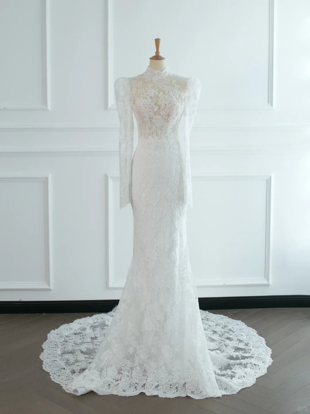 Pretty Wedding Dress Mermaid High Neck White Lace Long Sleeves Backless Vintage Wedding Dresses Bridal Gowns Brides Gown DH378 - Deanwangkt