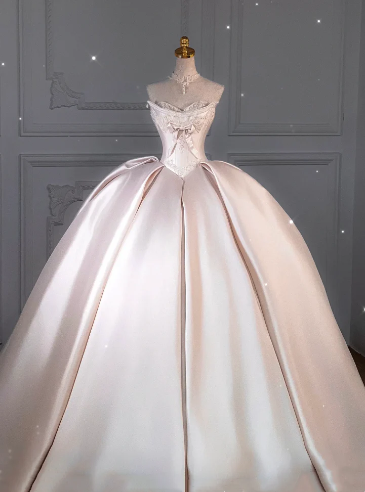 Princess Bridal Dress Ball Gown Sweetheart Sleeveless Satin Light Pink Wedding Dresses Pretty Bridal Gowns DH943 - Deanwangkt