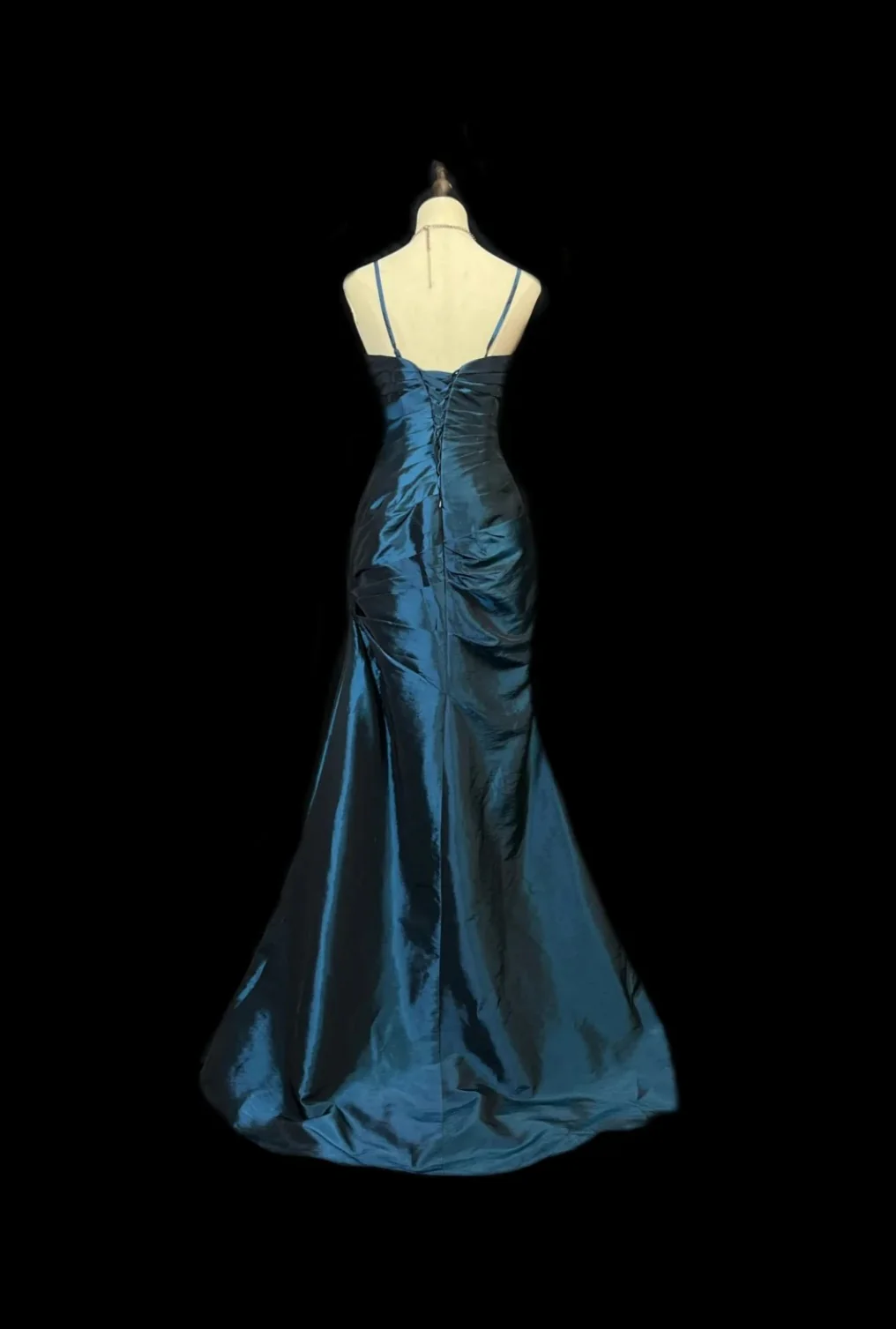 Chic Satin Spaghetti Strap Sheath Long Prom Dresses, Navy Blue Evening Gowns DP3222 - Deanwangkt