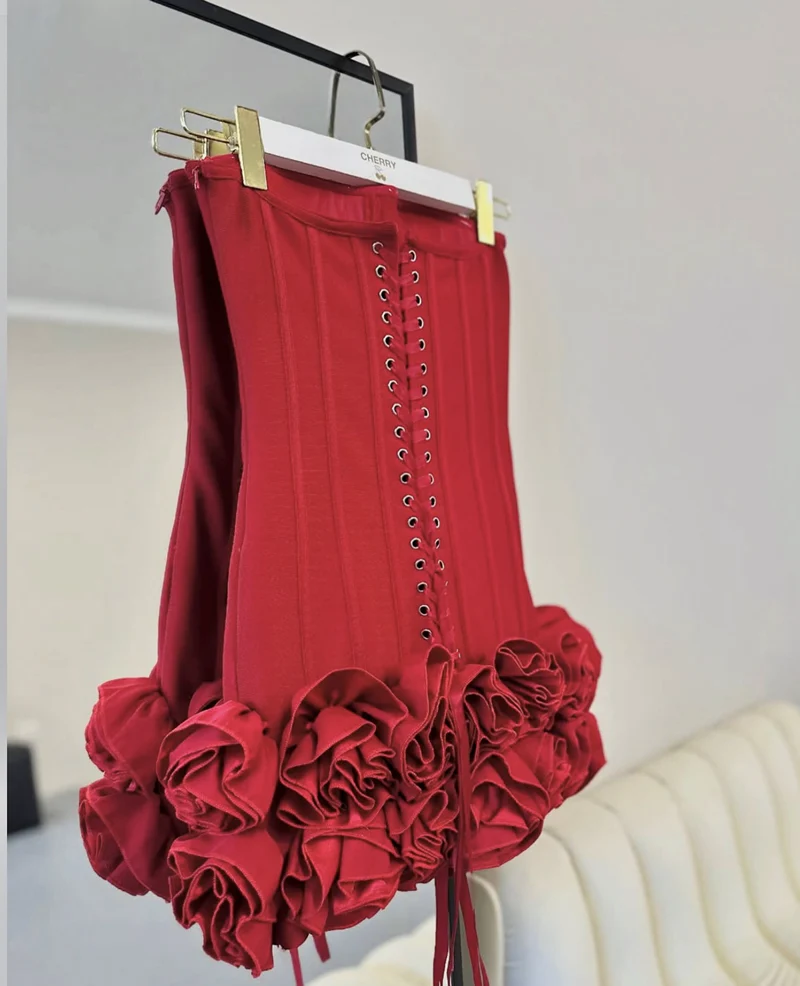 Cute Sheath Strapless Red Satin Formal Homecoming Dresses 18th Birthday Outfits Graduation Dress Short Mini Hoco Dresses DH2542 - Deanwangkt