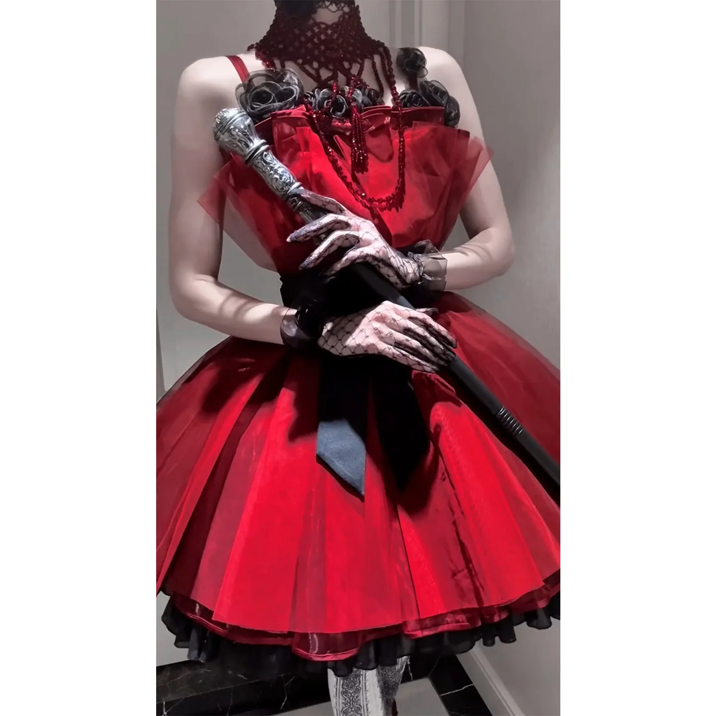Vintage Ball Gown Spaghetti Straps Red Summer 16th Birthday Dress Lolita Dress Mini 18th Birthday Outfits Short Lolita Outfit DH2406 - Deanwangkt