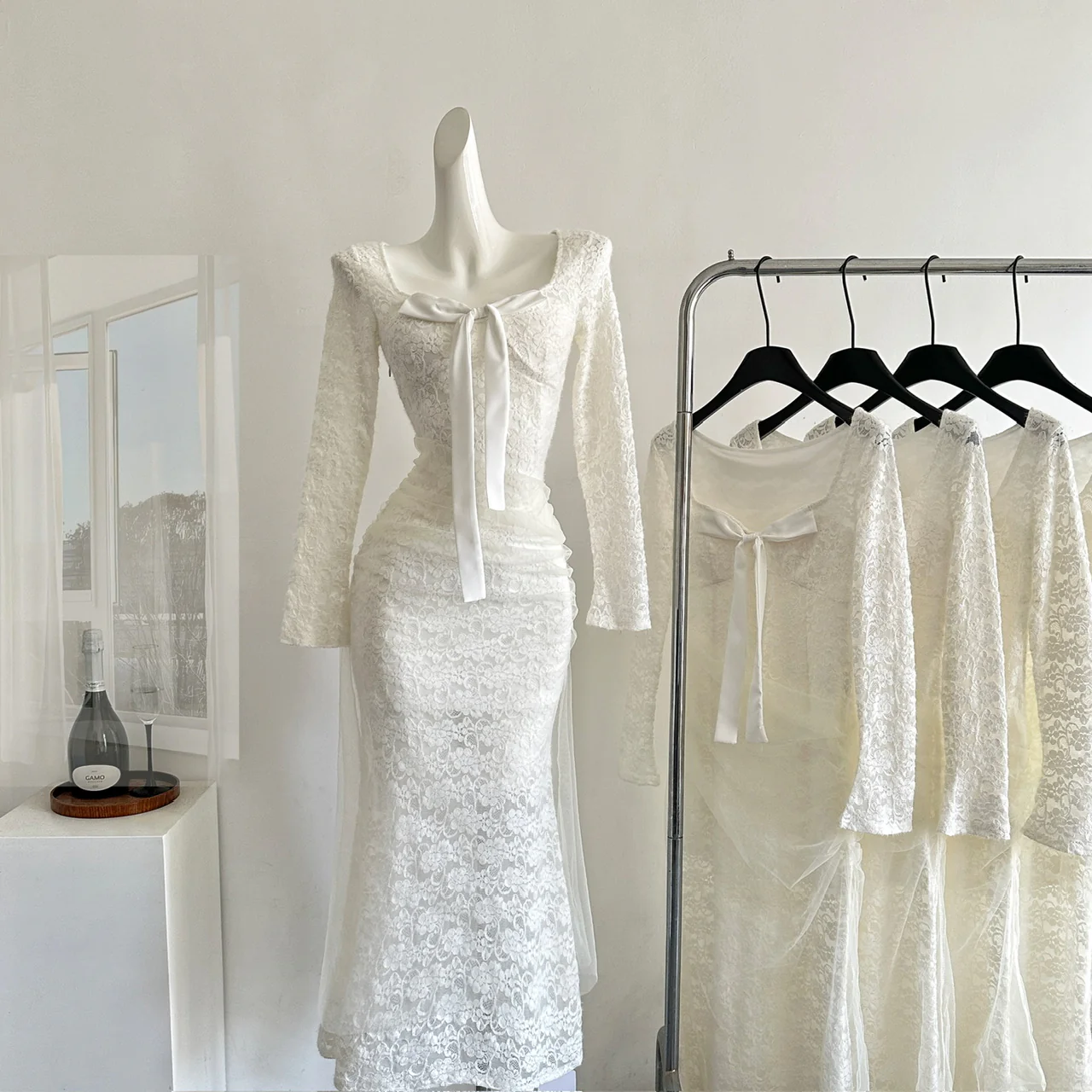 Sexy Mermaid Square Neckline Floral White Lace Summer Dress Holiday Party Outfits For Women DP0106 - Deanwangkt