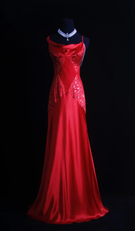 Vintage Spaghetti Strap Sheath Long Prom Dresses Satin Backless Red Evening Dress Beaded Sleeveless Formal Dresses DP3682 - Deanwangkt