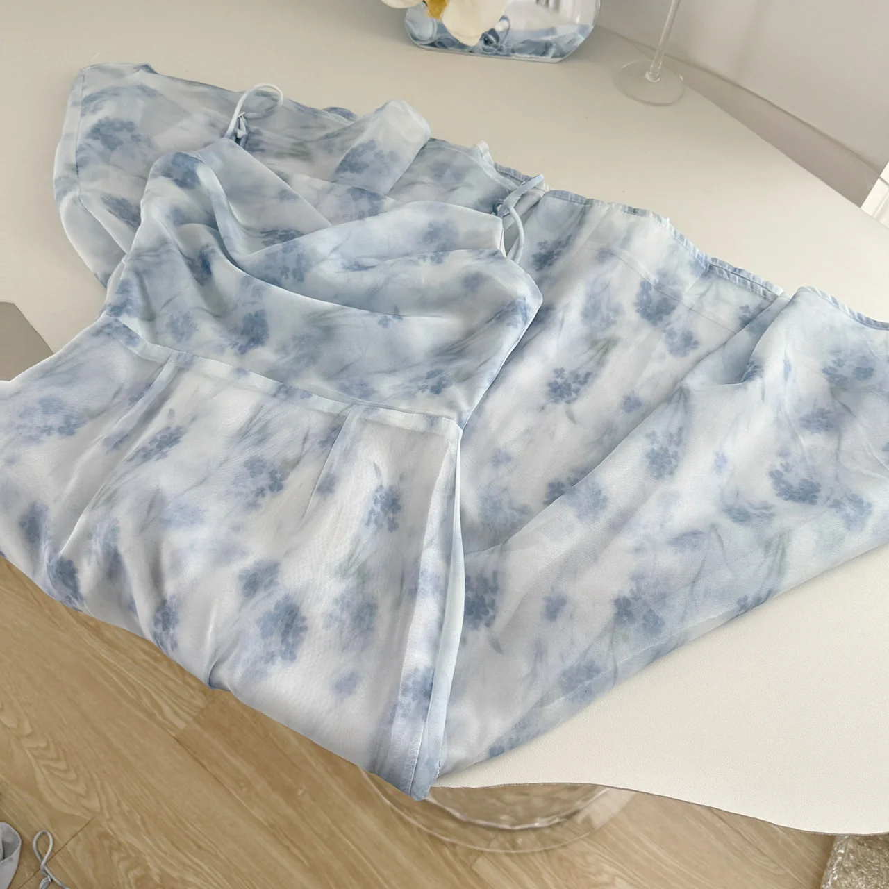 Sexy Mermaid Spaghetti Straps Blue Floral Midi Summer Dress Holiday Party Birthday Outfits For Womens DP0152 - Deanwangkt