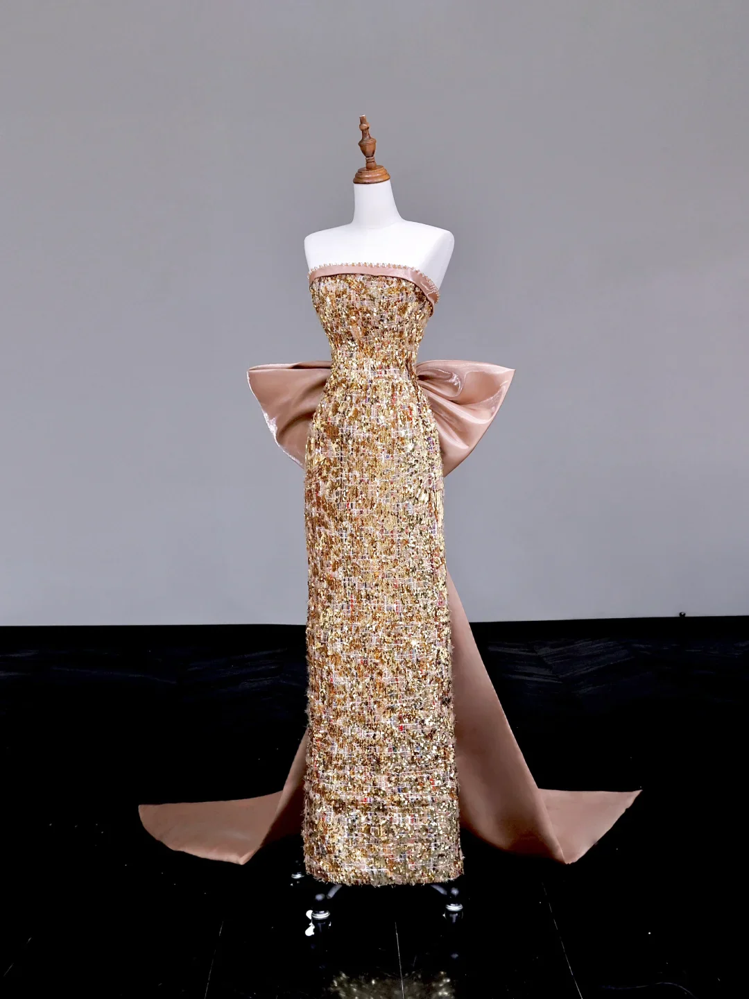 Gorgeous Sheath Strapless Sequin Gold Long Prom Dress Party Dress Graduation Dresses DP712 - Deanwangkt