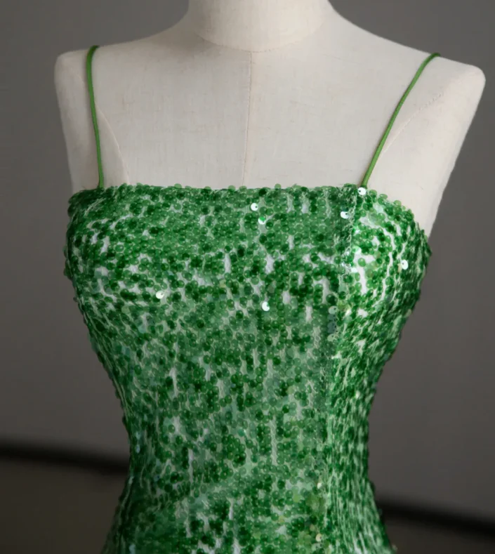 Gorgeous Sheath Spaghetti Straps Green Sleeveless Sequin Long Prom Dresses Graduation Dresses DP504 - Deanwangkt