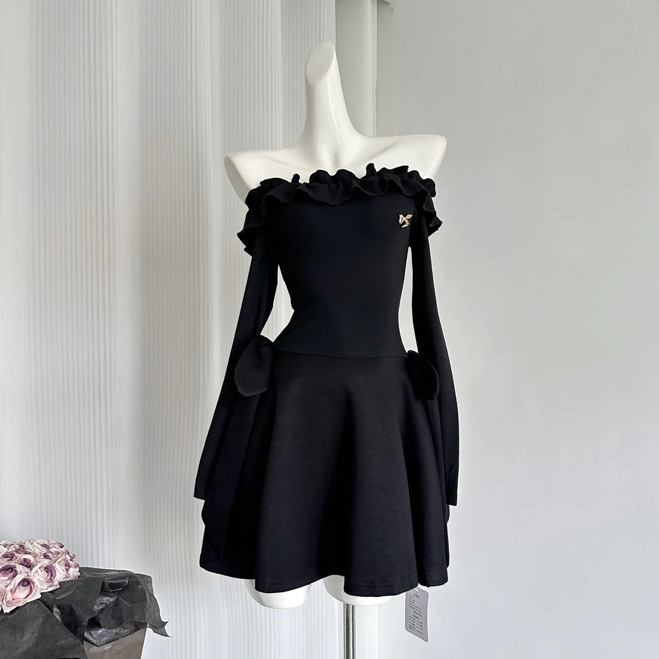 Cute A Line Off The Shoulder Black Summer Dress Holiday Party Outfits For Women DP0094 - Deanwangkt