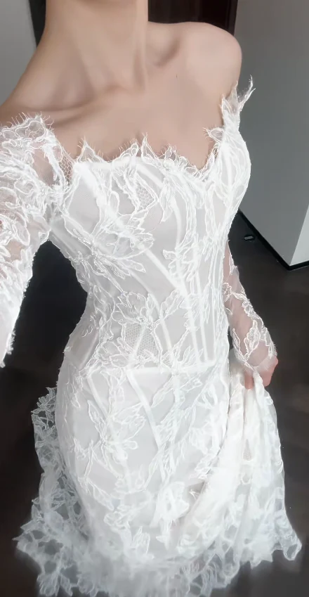 Simple Off-the-shoulder Mermaid Wedding Dresses Lace White Bridal Gowns Long Sleeve Bridal Dresses DP3358 - Deanwangkt