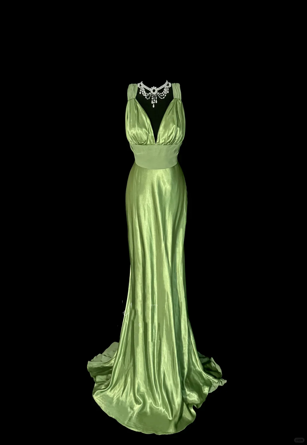 Vintage Classy Mermaid V Neckline Sage Green Beads Long Evening Dress Prom Dresses H2967 - Deanwangkt