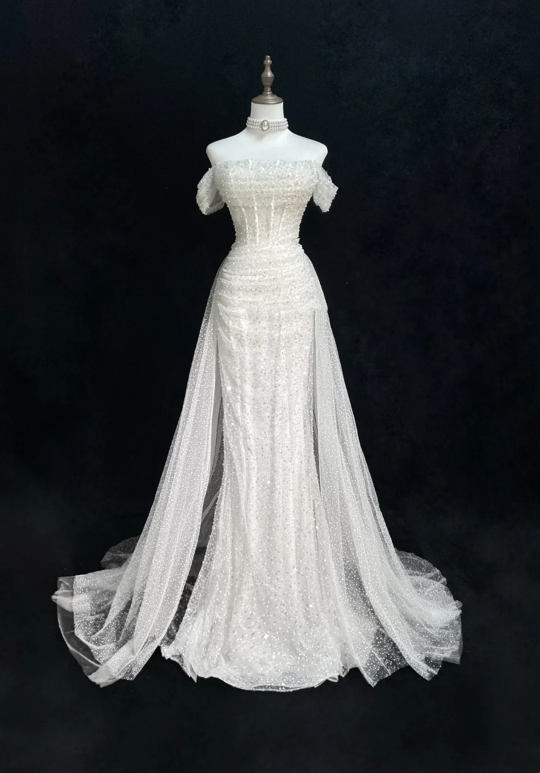 Vintage Bridal Gown 1960s Mermaid Off The Shoulder Sequin Long White Wedding Dresses Elegant Bridal Gowns DH656 - Deanwangkt