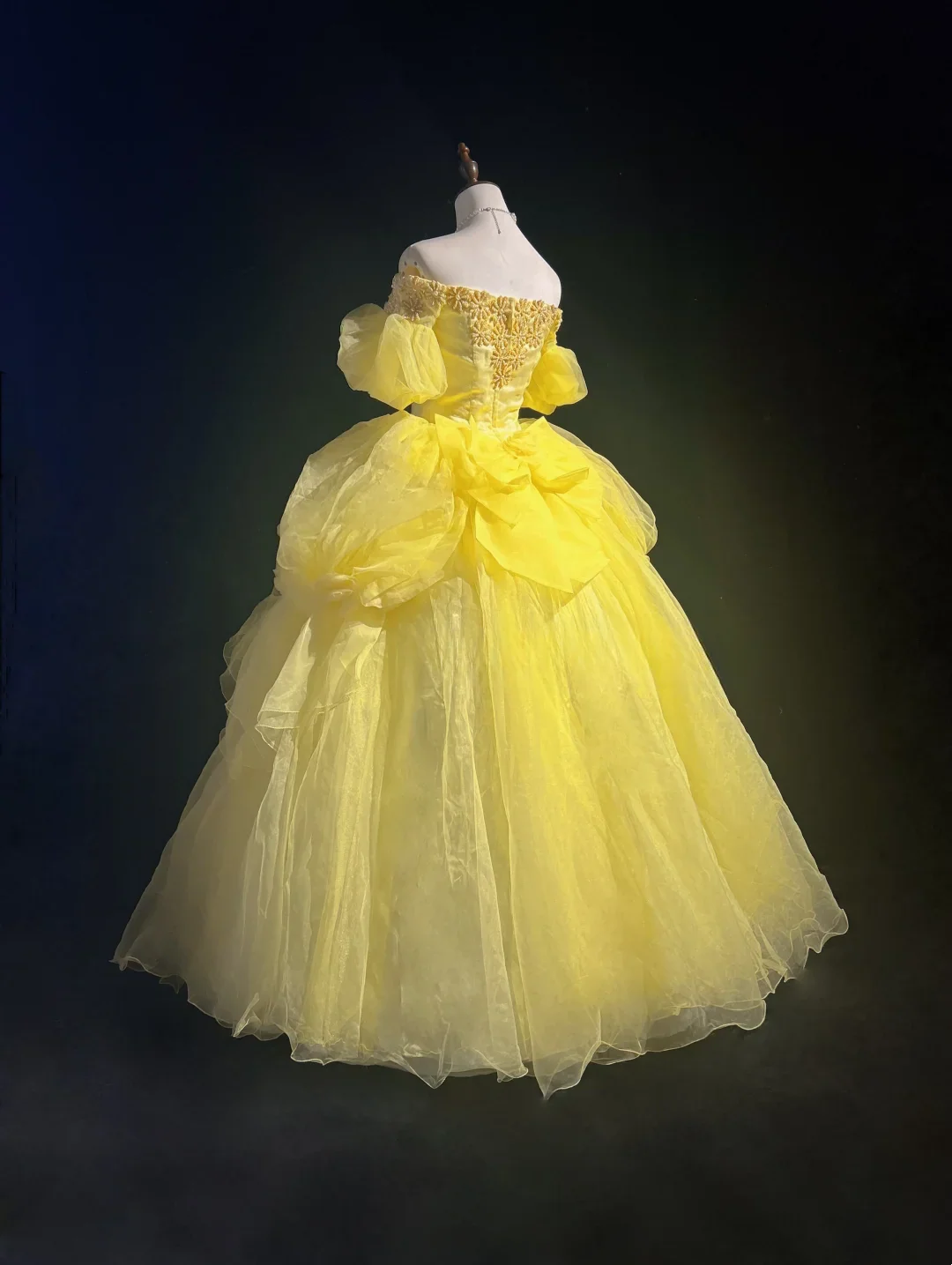 Pretty Ball Gown Square Neck Yellow Tulle Long Floral Quinceanera Dress Formal Gowns Sweet 17 Dresses Vestido De 15 Anos Sweet 16 Dress DH2683 - Deanwangkt