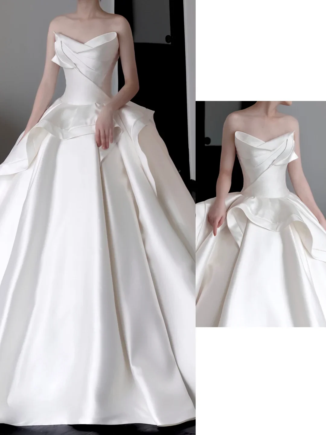 Unique Bridal Gown Ball Gown Sweetheart White Satin Wedding Dresses Bridal Gowns DP666 - Deanwangkt