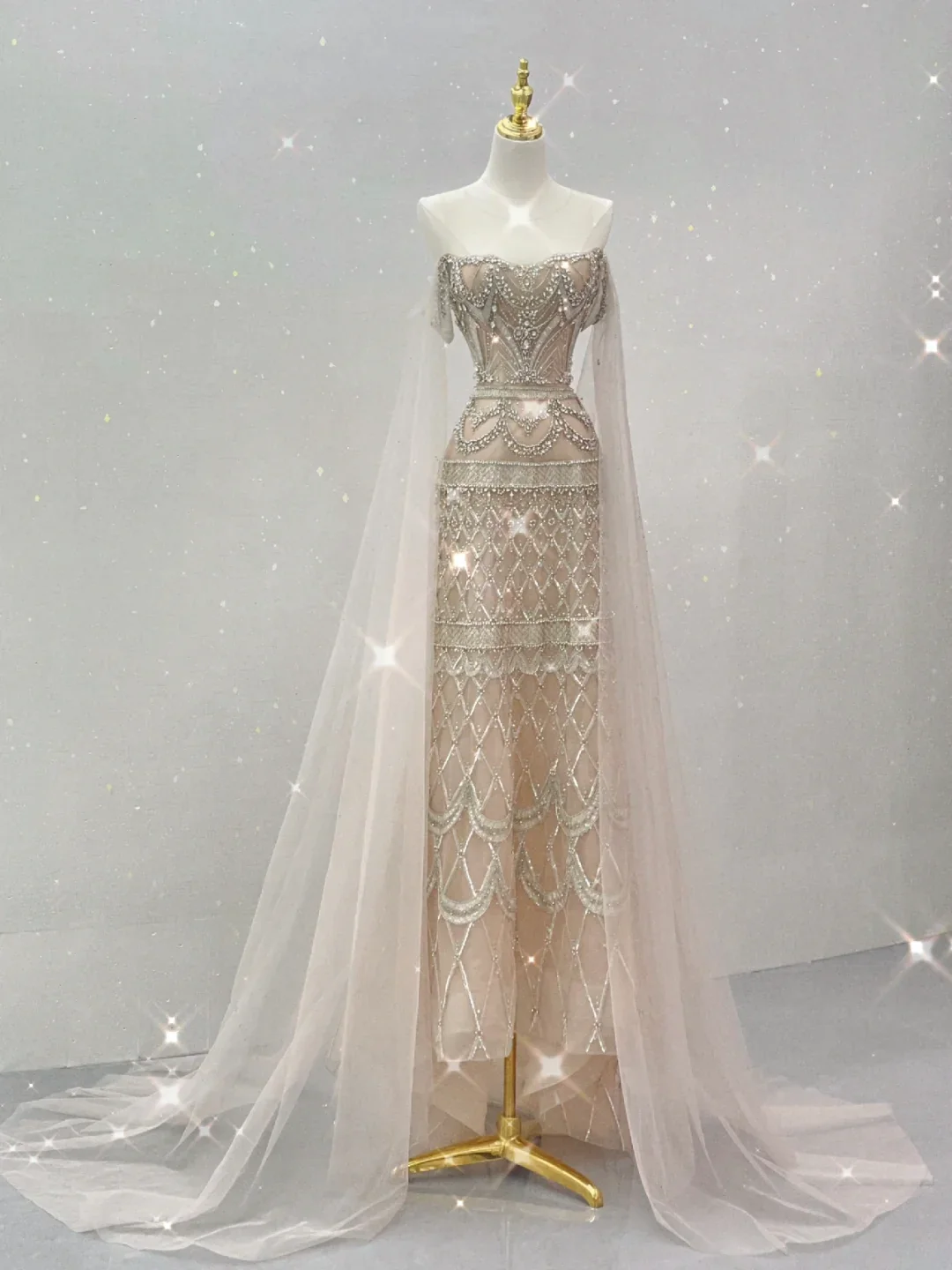 Classy A Line Strapless Champagne High School Evening Dress Long Prom Dresses With Beads DP432 - Deanwangkt