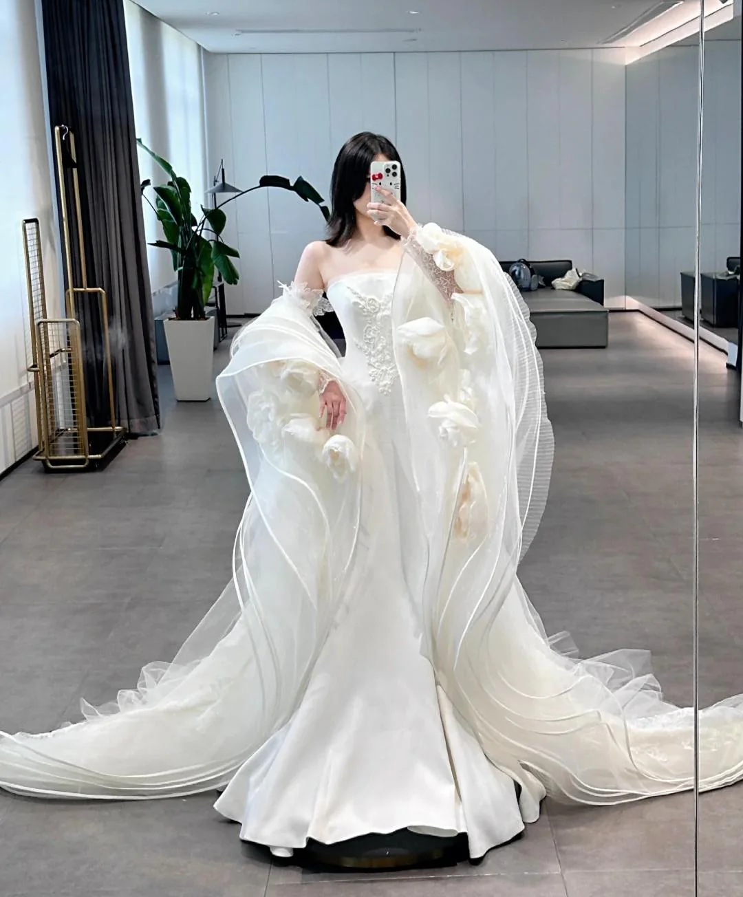 Modest Strapless Mermaid Bridal Gown Glam Satin Applique Strapless Wedding Dress DP2860 - Deanwangkt