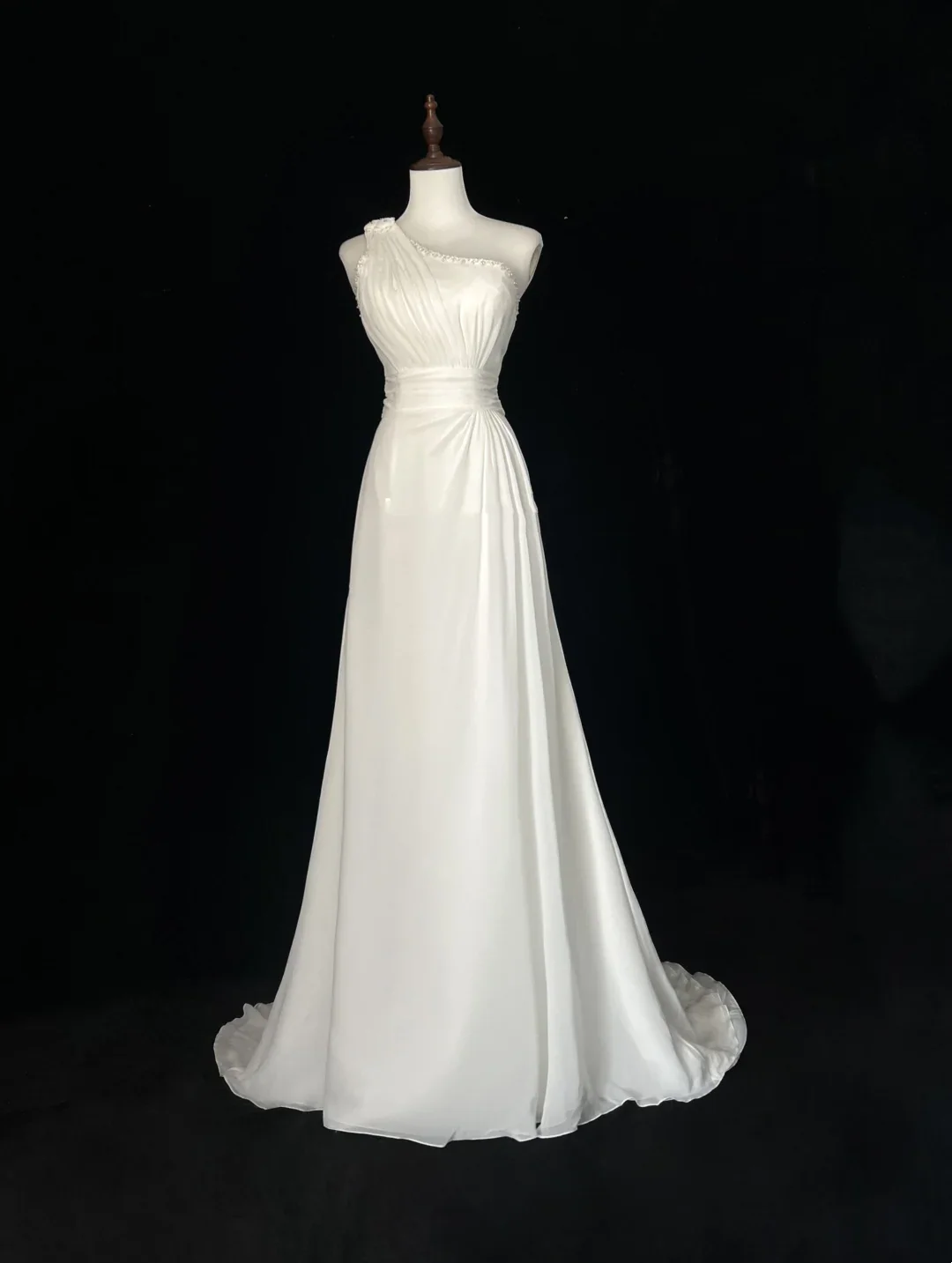 Retro Wedding Dress 1950s 1940s A Line One Shoulder Chiffon White Long Wedding Dresses Bridal Gowns Brides Gown DH560 - Deanwangkt