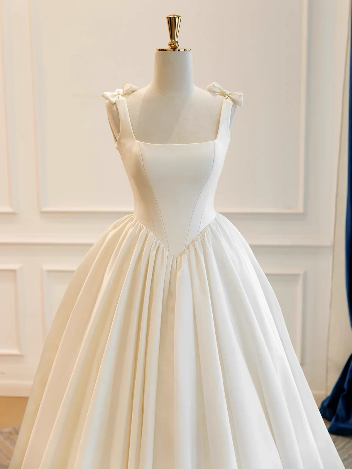 Modest Square Neck A-Line Satin Wedding Dresses Simple Bridal Gowns DP3168 - Deanwangkt