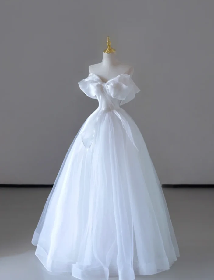 Dreamy Ball Gown Off The Shoulder Tulle Long White Wedding Dresses Summer Brides Dress DP517 - Deanwangkt