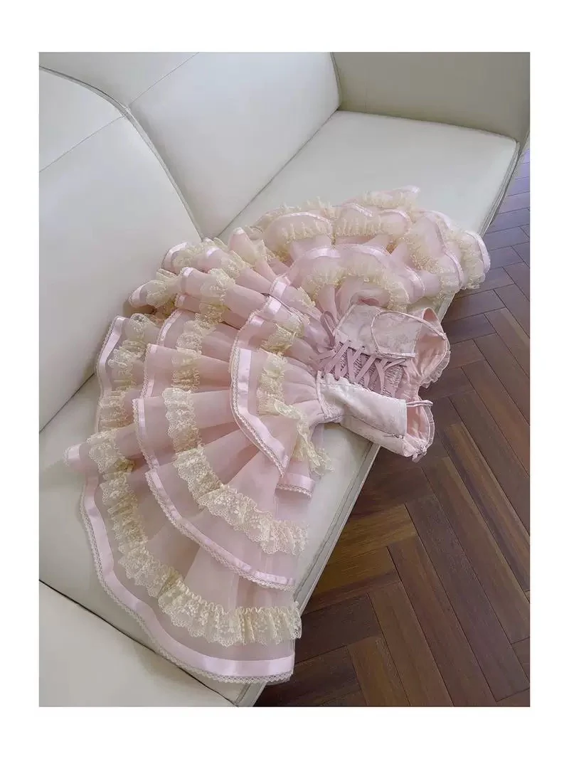 Trendy Ball Gown Spaghetti Straps Pink Lace Sleeveless Formal Short 8th Grade Homecoming Dress Summer Middle School Hoco Dresses Cocktail Dress Birthday Outfits W927 - Deanwangkt