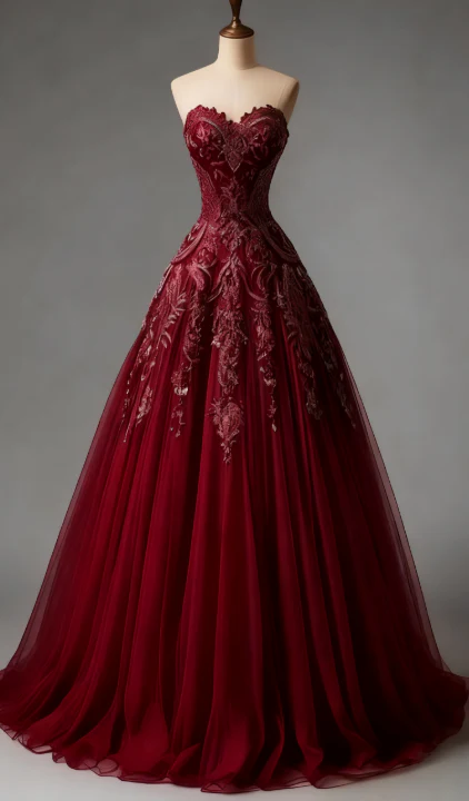 Elegant V-neck A-line Burgundy Long Prom Dresses Tulle Burgundy Evening Dresses DP3981 - Deanwangkt