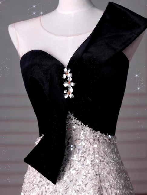 Elegant A-Line One Shoulder Evening Gown Black Sparkly Formal Dress Sequin Long Prom Dresses DP2790 - Deanwangkt