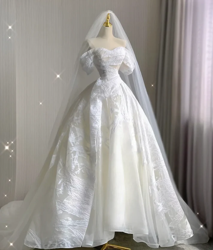 Timeless Ball Gown Off The Shoulder Satin Long White Summer Wedding Dresses Brides Dress DP423 - Deanwangkt