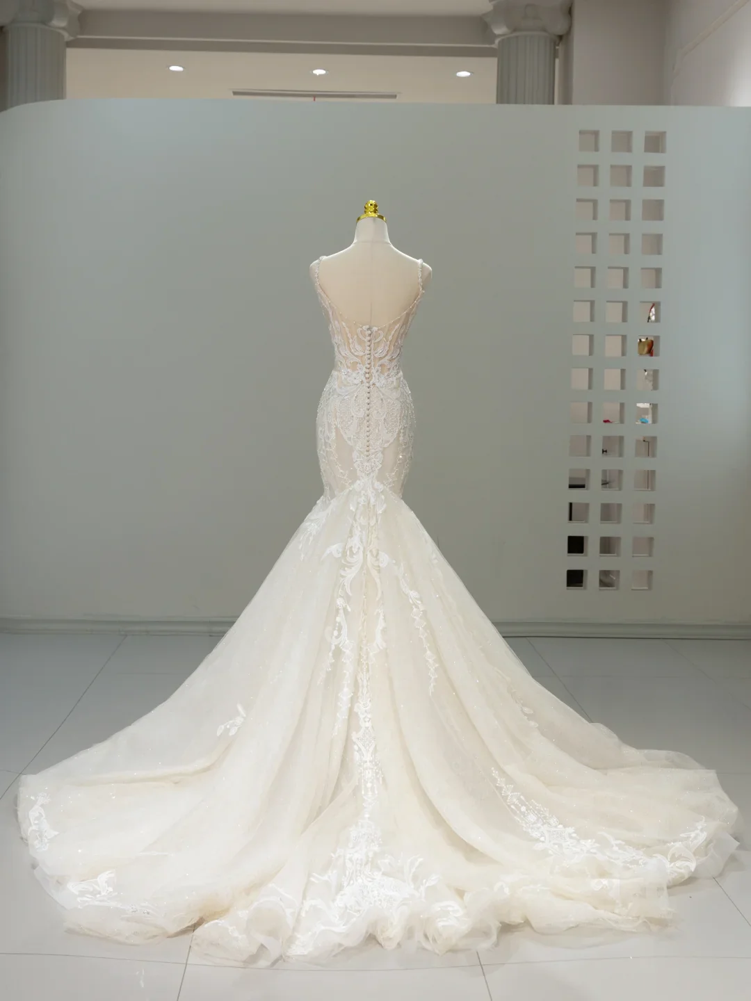 Dreamy Wedding Gown Bridal Dress Mermaid Square Neck Lace Tulle Wedding Dress Long Sleeves Wedding Dresses Modest Wedding Gowns DH2067 - Deanwangkt